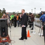 San Diego City Councilmember Kevin Faulconer addresses event-goers and speaks about the importance of preserving Rose Creek. Photo by RHS Photo.